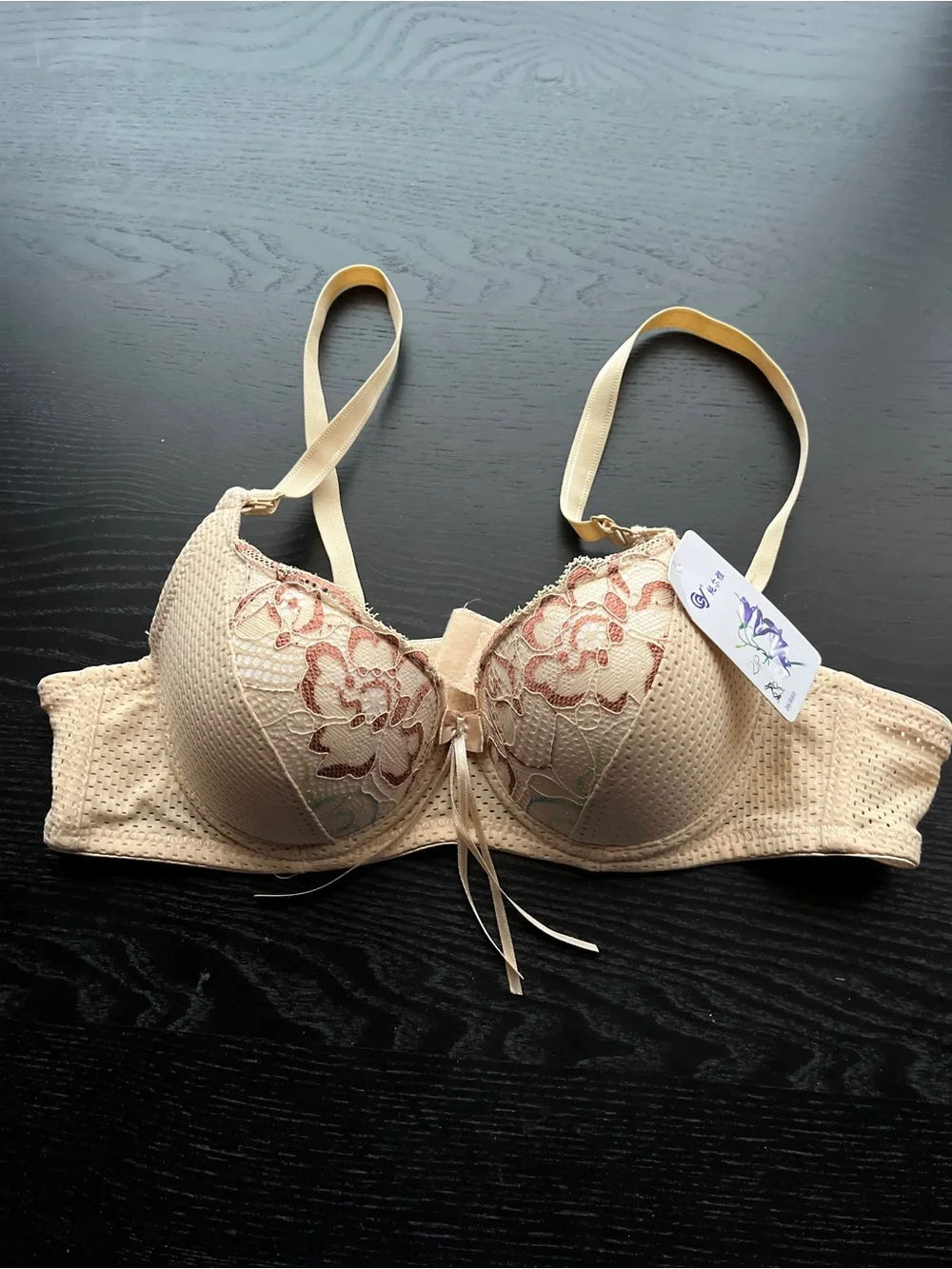 Chic Chunya Beige Lace Mesh Underwire Bra 36/B80 - Picture 1 of 16